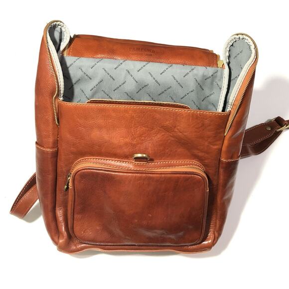 Pampora On The Rise Leather Backpack Honey Brown Zip Clasp Travel Casual Italy main image 14